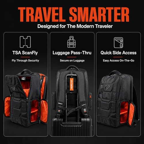 Gruv Gear Travel Laptop Backpack, 20L Black Tech Backpack with Modular Storage Shelves, Dual Access Pockets & TSA-Friendly Design, Compact Carry-On Backpack for Work, Travel & Everyday Carry - color: Black/Orange