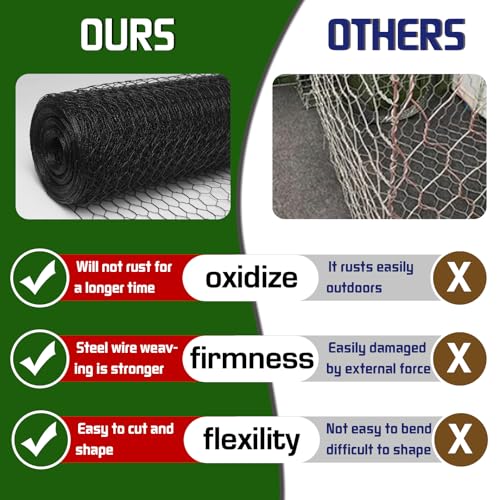 Premium Black Chicken Wire Fencing 36inx150ft, PVC Coated Chicken Wire, Poultry Netting, Galvanized Chicken Wire Barrier for Floral Arrangements/Craft Projects/Pet/Rabbit - color: Black, size: 36inx150ft