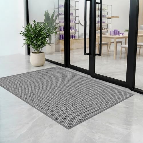 WochiTV Non Slip Drainage Mats, Front Door Mat, PVC Pool Floor Mat 0.2'' Thick Rubber Outdoor Indoor, Parking Space Mat for Bathroom Garage Basement Backyard Commercial Kitchen, 1.4x2.3Ft Grey - color: Grey, size: 1.4 x 2.3 ft