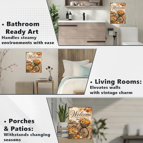 Thanksgiving Fall Bicycle Red Barn Tin Sign Sunflower Pumpkin Farmhouse Wall Decor for Kitchen Dining Room Living Room Porch Entryway and Farmhouse Home Decor 16 * 12In - color: Vintage Thanksgiving Tin Sign 2, size: 30X40cm(12*16in)