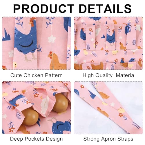 Egg Collecting Apron for Kids, Chicken Egg Apron with 8 Pockets | Cute Eggs Aprons for Fresh Eggs for Hen, Duck, Goose, Bird, Various Collection (Pink,Cartoon Chicken)