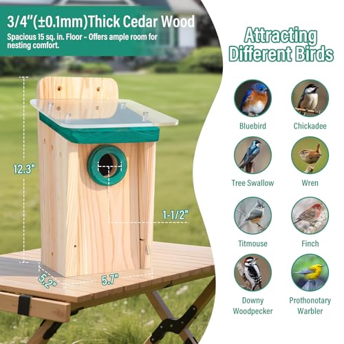 2-Pack Cedar Bluebird House for Outdoors, 1.5" Entry, DIY Kit | 3/4-inch Thick Wood With Double-Layer Roof, Cleaning Door & Assembly Guide; Ideal For Chickadees & Wrens - style: Contemporary
