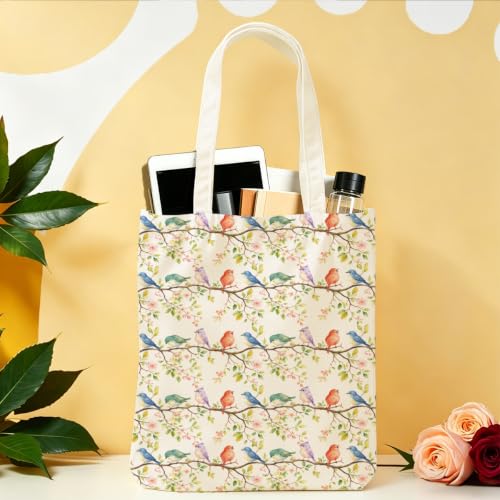 Cartoon Canvas Tote Bag, Gifts for Women Men Birthday Christmas Reusable Tote Shoulder Bag for Grocery Shopping 01 - color: Bird 639