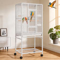 DWVO 53.9-Inch Metal Bird Cage: Large Parrot Cages with Seed Catcher & Cover - Rolling Stand with Brakes for Parakeets, Lovebirds, Cockatiels, Finches and Pigeons - color: White, size: 24.0"L x 16.9"W x 53.9"H
