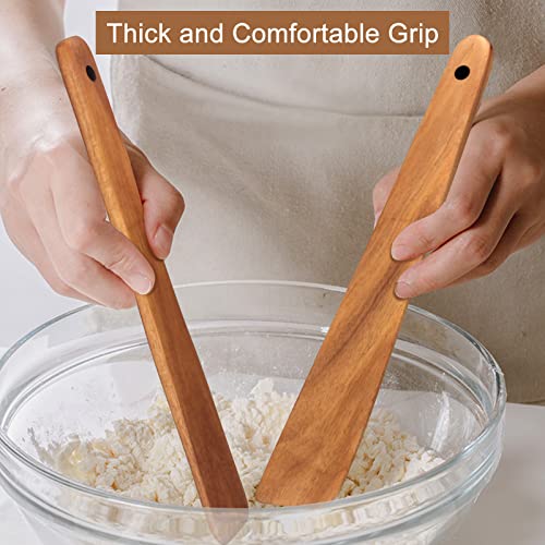 Teak Wooden Spatula for Cooking Spoon Non Toxic Kitchen Utensil Spurtle | Food Dough Scraper Non Stick Bamboo Cooking Utensils Flat Camping Wood Egg Spatulas Turner Cast Iron Sourdough Stirrer Spoon - size: 1 Piece 12 Inches