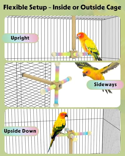 Pawfly 360° Rotating Bird Perch Toy, Interactive Spinning Bird Stand Parrot Perch, Natural Wooden Chew Toy for Small Birds, Cockatiel Toy, Parakeet Toy, Bird Toys for Parakeets, Bird Cage Accessories