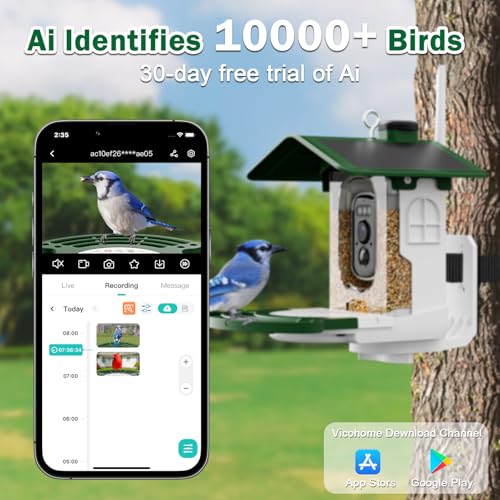 Smart Bird Feeder with Camera, 2K AI Identification, Grass Green | Dual Solar Power, 32GB SD Included, Squirrel Barrier Tray, IP65 Weatherproof, Instant Bird Alerts, 30-Day AI Cloud Trial - color: Grass Green