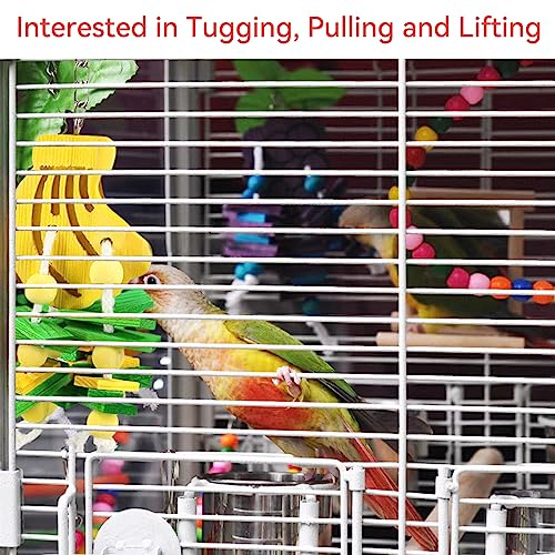 JSLZF Bird Chewing Toy for Parrot Cockatiel Conure Wood Block Cage Hanging Foraging Budgie Bite Toy for Parakeet Small (4PCS Fruit Shape)
