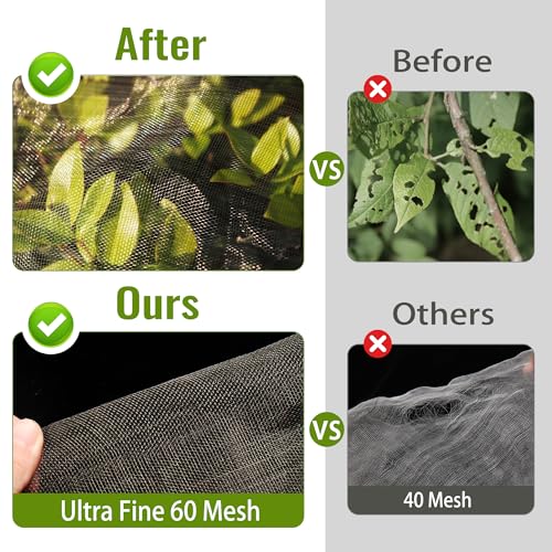 2 Pack Fruit Tree Netting Bags with Zipper and Drawstring, 8 x 8ft Ultra Fine Mesh Garden Netting Plant Cover, Bird Netting for Blueberry Bushes, Fruit Trees, Flowers (Black, 8 x 8 ft) - color: Black, size: 8 x 8 ft