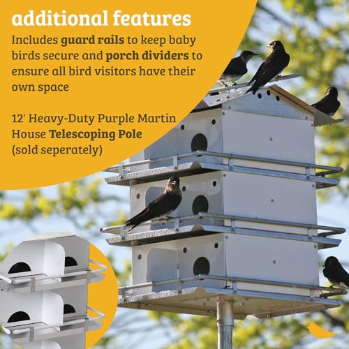 Birds Choice Premium Aluminum Purple Martin House – 8 Room, 2 Floor Birdhouse with Starling Resistant Entrance Holes, Ventilated Roof & Easy Cleaning, Unassembled | Starling Resistant Entrance Holes, Ventilated Roof, Easy Access for Cleaning, Ships Unasse