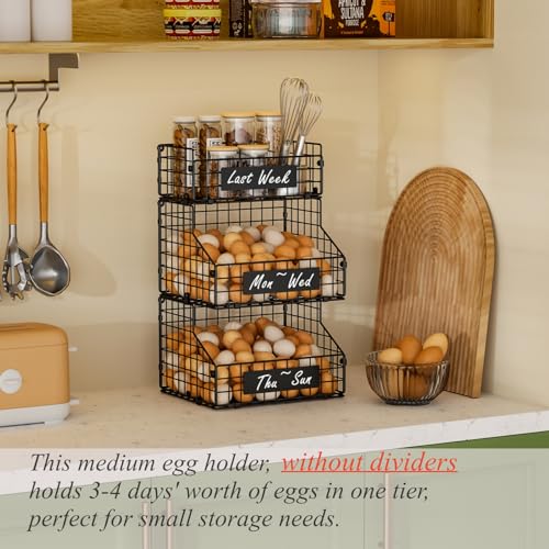 Egg Holder Countertop with DIY Nameplate, Egg Collecting Basket | 3 Tier Stackable Wire Baskets for Gathering Fresh Eggs, Large Egg Rack for Countertop/Wall-Mounted, Medium (Patent Pending) - color: Black, size: 3-Tier Large