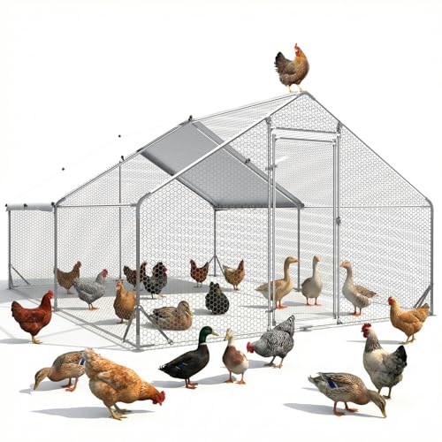 Large Chicken Coop Metal Chicken Runs for Yard 13x10x6.5 ft Chicken Coop with Cover Gallinero para Gallinas Heavy Duty Chicken Cage Rabbit Duck Quail Coop Lockable Door with Waterproof Anti-UV Cover