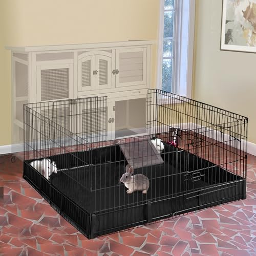 Rabbit Playpen，Small Animal Cage with Waterproof Mat, 48" L*48" W*24" H Metal Hedgehog with Door, C&C Cage for Guinea Pigs, Bunny, Hedgehogs, Chinchillas(Playpen Only) - color: Black