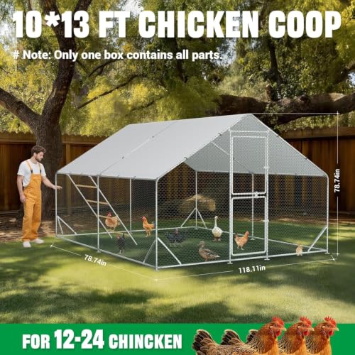 ACEPIC 10x13x6.5ft Metal Chicken Coop with Roosting Perch & Security Lock | Walk-in Poultry Cage with Waterproof & UV Resistant PE Top, Predator-Proof Hen Run - size: 118.11"L x 157.48"W x 78.74"H
