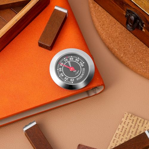 Ipetboom Analog Hygrometer for Cigar Humidor - Round Mechanical Humidity Gauge Accurate Cigar Humidor Accessory Small Alloy Stainless Steel Black Hygrometer for Violin Case and Home Use - 1.5x0.4in