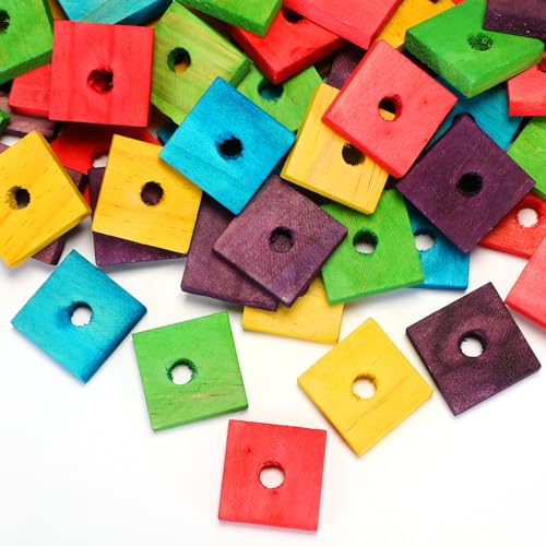 Sumind 80 Pieces Bird Toy Wooden Blocks Parrot Chewing Toys Mini Wood Chips Small Animals Cage Accessories for DIY Playing Chewing Shredding Mixed Large Bird Toys, Random Color - style: Wood Blocks