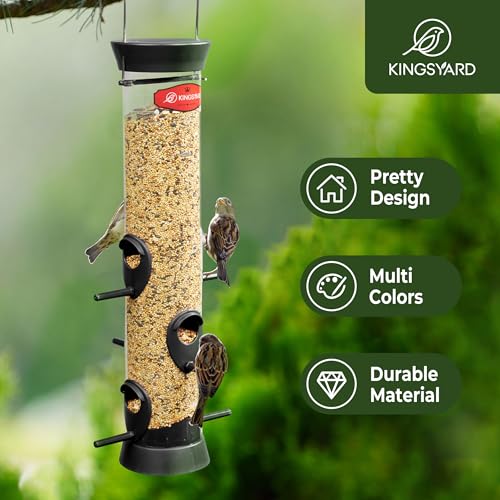 Kingsyard 2 Pack Tube Bird Feeders for Outdoors Hanging | 6-Port with 360° Feeding, No-Spill Design, 2 lb Seed Capacity, Attracts Finches & Songbirds, Garden & Backyard Decor, Black - color: Black