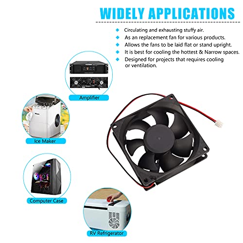 2-Pack 80mm x 25mm DC 12 Volt Fans 2-Pin Brushless Replacement Cooling Fan - size: 80x80x25mm