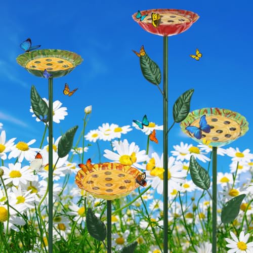 DREAMSOUL 4 Pack Bee Watering Station, Small Bird Bath for Bees Butterflies | Solid Metal Material, Compact Small Size, Durable Metal Stake Build, Ideal for Pollinator Gardens - size: 4PCS-A