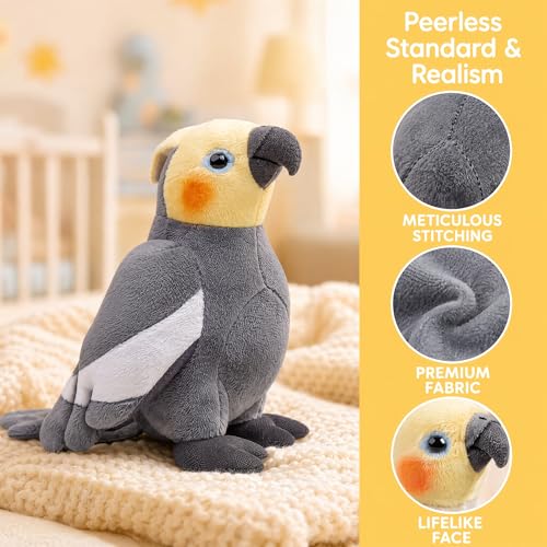 Cockatiel Plush Toy Set - 2pcs Simulation Yellow and Grey Parrot Stuffed Animal, Cute Little Bird Doll as Gift for Your Friends 7 Inch - style: Gray and Yellow