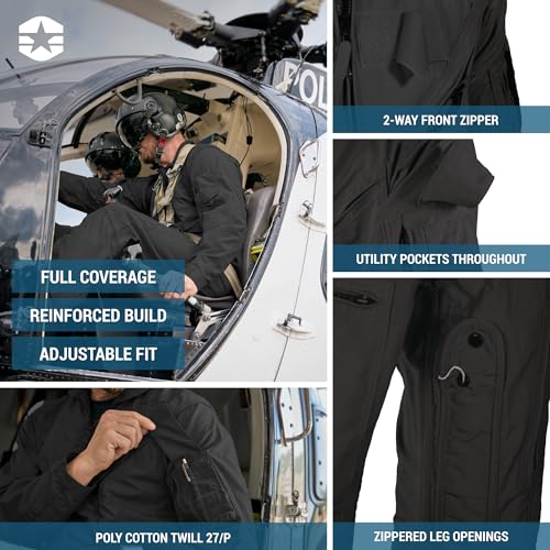 Propper Unisex Cotton Twill 27/P Flyers Coverall | Air Crew and Maintenance Flight Suit, For Men and Women - color: Black, size: X-Large