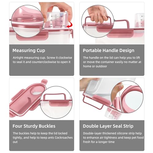 LEAWALK 5-7Lbs/6Qt Dog Cat Storage Container Portable with Upgraded Large Spout and Cup, Plastic Pet Food Dispenser for Small Animal Kibble, Bird Seed, Oatmeal, Rice, Flour, Brown Sugart- Clear pink - color: Clear Pink, size: 5L-1pack