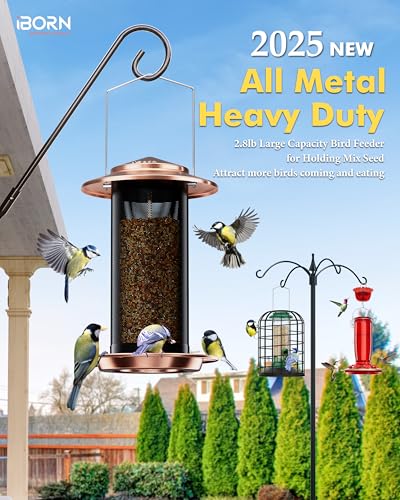Bird Feeders for Outdoors, Metal Mesh Tube, 2.8LB, Copper-Plating, 1PK | Holding Bird Seed For Outside Feeders,17.7cm Large Roof, Heavy-Duty, Natural Airflow - color: Copper-Plating, size: 2.8LB，6.9′′Large Roof