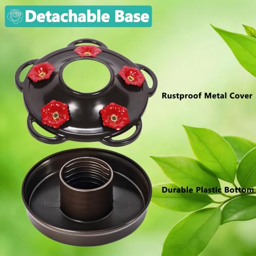 LUJII Rose Shaped Hummingbird Feeder for Outdoor Hanging, Hand-Blown Glass, 25 fl.oz, Leak-Proof and Rustproof, with Ant Moat and 5-Port Metal Cover, Teal - color: Teal
