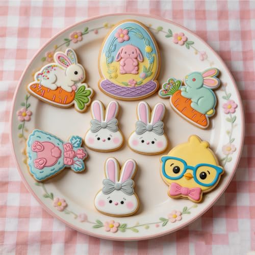 Easter Cookie Cutters Rabbit Carrot 3.5" with Plunger Stamps Handle Spring Holiday PLA Baking Molds Gifts Decorative Party Kitchen Cake Supplies - color: Rabbit Eats Carrot