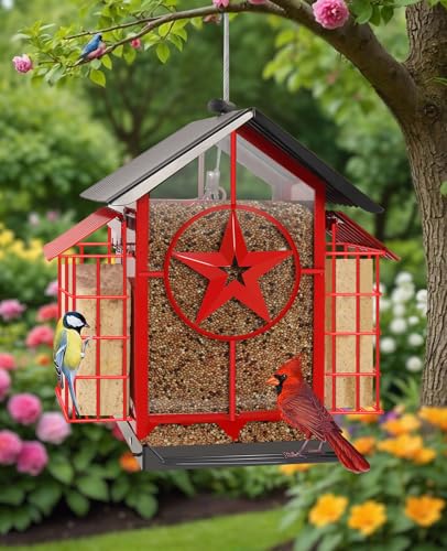 Weatherproof Hanging Bird Feeders for Outdoors - 4Lbs Large Metal Suet Feeder for Wild Cardinal Finch, Red Bird Watching Lovers Gifts