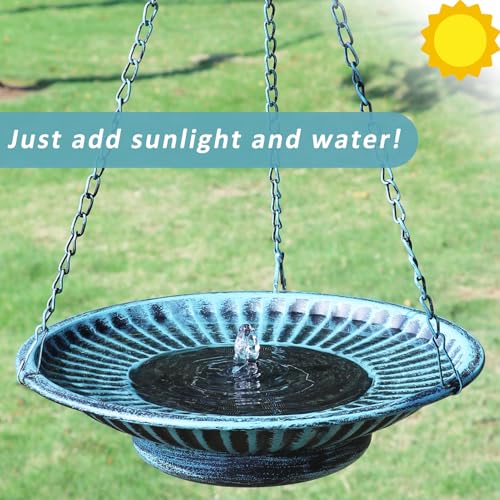 12" Hanging Solar Bird Bath, Metal Solar Bird Bath Fountain (Blue) | Hanging Bird Bath with Solar Fountain, Bird Bath Bubbler or Outdoors Garden, Patio & Yard. - color: B-blue and Black