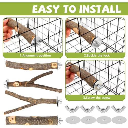 5 Pcs Natural Wood Bird Perch Stand Set for Bird Cages | Ideal for Small/Medium Birds (Budgies, Conures) | Bark Textures for Foot Health | Tool-Free Wing-Nut | Safe Chewing - size: Essential Perch Bundle - 5PCS