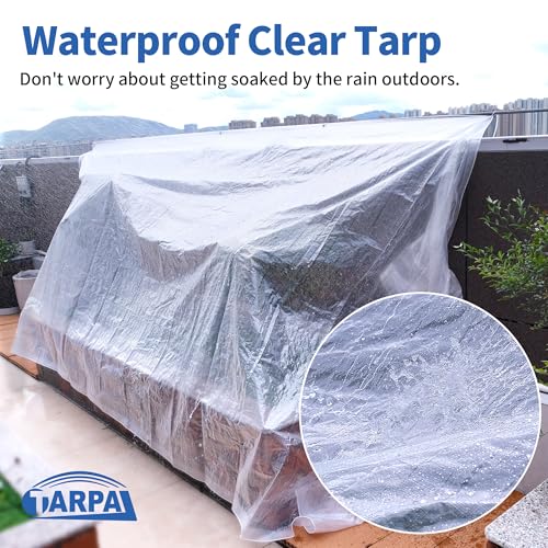 TARPAL Clear Tarp 6x8ft Small Tarp Waterproof Clear Plastic Tarps | Tarps With Grommets and Reinforced Edges for Patio,Porch and Outdoor Plant,Chicken Coop,Garden,Cat Litter - size: 6x8FT-Finished Size