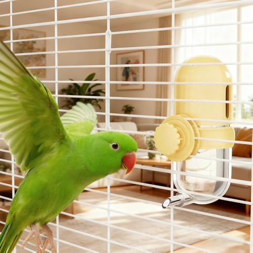 Bird Water Dispenser, 240ML Detachable Bird Drinking Bottle Automatic Birds Water Feeder for Small-Medium Parrots Budgies Lovebirds Parakeets Cockatiels - color: Yellow