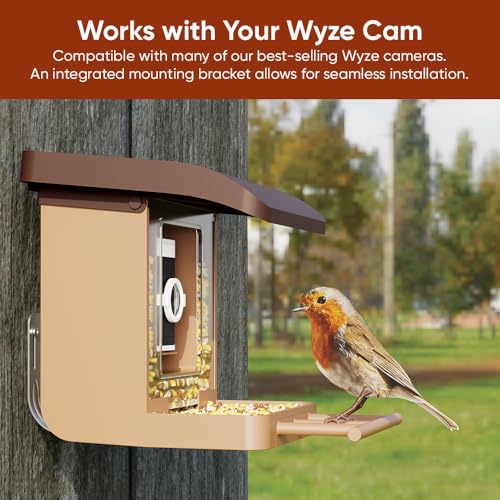 Wyze Bird Feeder Camera Case with Macro Lens (Brown) | Battery Cam Pro Compatible; Wyze Cam V3 V4 Outdoor V1 V2; 5 Diy Mounting Methods; Macro Lens Included - color: Brown