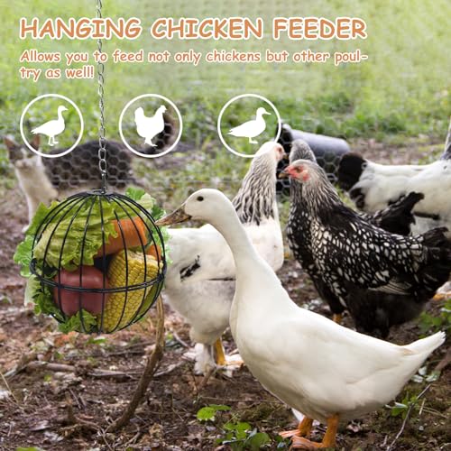 Hanging Chicken Feeder,7.1 Inch Large Sturdy Chicken Vegetable Hanging Feeder,Hanging Chicken Veggie Treat Ball,Chicken Treat Holder.
