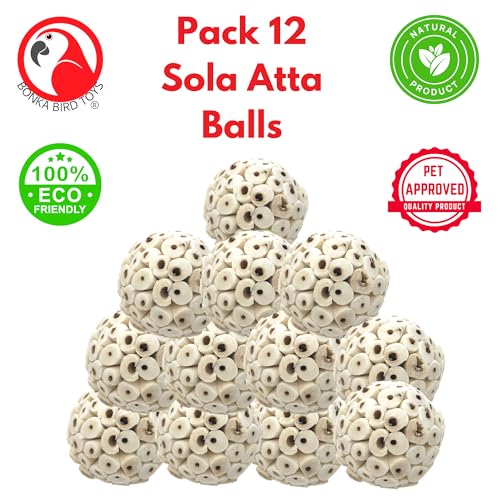 Bonka Bird Toys Mini Sola Atta Balls Foot Talon Craft Part Parrot Cage Toy Cockatiel, Conure, Caiques, and Similar Breeds (3892 Pack 12) - size: Pack 12