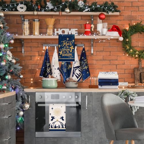 Oudain 6 Pcs Christmas Kitchen Towels Nativity Scene Christmas Hand Towels 24 x 16 Inch Jesus Decorative Dish Cloths Holiday Tea Dishcloths Winter Novelty Xmas Christ Gifts for Home Kitchen Bathroom - color: Jesus