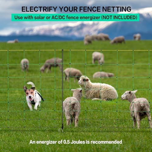 Electric Poultry Netting, 49.6" H x 164' L, Electric Chicken Fence with 14 Posts Double Spiked, Utility Portable Mesh for Chickens Sheep Hogs Goats Deer Dogs Lambs Used in Backyards Farms Ranches
