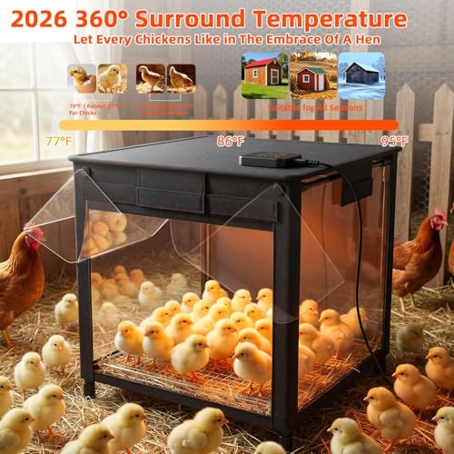 Brooder Box for Chicks, Upgrade Chicken Brooder Box with Adjustable Temp (77~95℉) & 9H Timer, Removable Feeder, Waterer, 10S Rapid Brooder Heating Plate, 200W Poultry Coop Heater Fits Ducks, Quails - color: Jet black