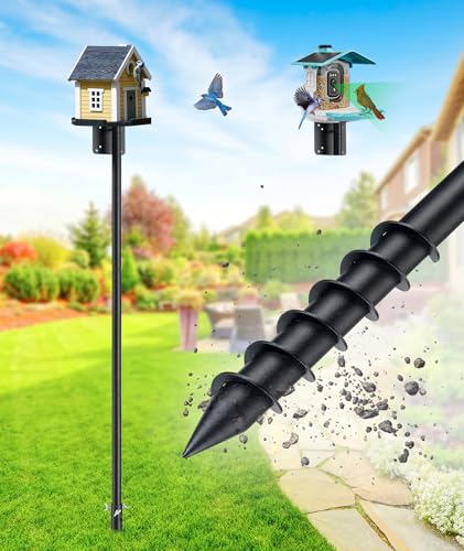 Heavy Duty Bird Feeder Pole - 73 Inch Adjustable 1 Inch Metal Bird House Pole with 14” Deep Auger Base | Outdoor Mount Kit for Bluebird Houses, Hummingbird Feeders, Smart Bird Feeder with Camera - size: 73"