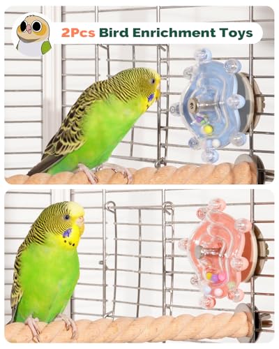 2 Pcs Bird Toys for Parakeets, Budgie Toys, Spinning Wheel Parrot Toys, Chewing Exercisers, Interactive Bird Cage Toys for Budgies, Cockatiels, Lovebirds, Parakeets, Conures and Small to Medium Birds