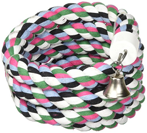 A&E CAGE Company 001348 Happy Beaks Cotton Rope Boing with Bell Bird Toy Multi-Colored, 1.25X97 in, X-Large (HB556)