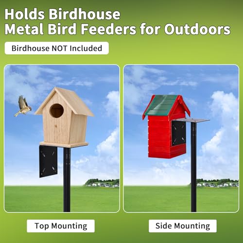 4 in 1 92 Inch Bird Feeder Pole with Squirrel Baffle | With Bath, Food Tray, 4 Hooks and Holds Cage, Metal, For Outdoors, Heavy Duty, Weatherproof