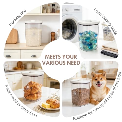 LEAWALK 10Lbs/10.57Qt Airtight Dog Cat Food Storage Container and Dog Treat Containers BPA-Free, PET Clear Stackable Pet Storage Bin, Pop Top, 1-Cup Scoop for Pet Food/Rice/Flour/Bread/Grains - color: White-10L-A