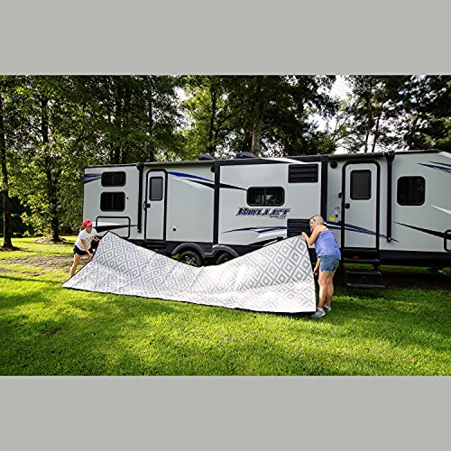 Earth-Friendly RV Patio Mat Size 8' x 16' for Campers, Campsites - Premium 5 mm Thick Heavy Duty, Waterproof, Reversible Rugs Recycled Polypropylene, with Carry Bag (8' x 16', Grey) - color: Grey Diamond, style: 8' x 16'