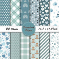 24 Sheets 160GSM Baby Boy Scrapbook Paper, 11.8 x 11.8 Inch Double-Sided Rainbow Bears Plaid Polka Dot Patterns for Junk Journals, DIY Card Making, Photo Albums, Gift Wrapping - color: Blue Baby Boy