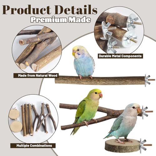 8 Pack 9 Inch Natural Wood Bird Perches for Cage, Wood Parrot Perch | Wooden Parrot Stand Platforms, Hardwood Branches, Climbing & Chew Toy for Bird Cage Accessories, Ideal for Parakeets, Budgies - size: Large Size-8 Pack