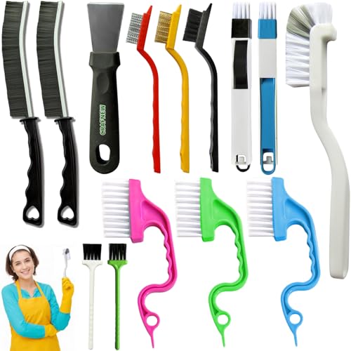 CRAFNEW 14Pcs Small Crevice Cleaning Brush Set, Groove Gap Cleaning Tool | Ideal for cleaning kitchens, bathrooms, corners, sinks, doors, window tracks and cups