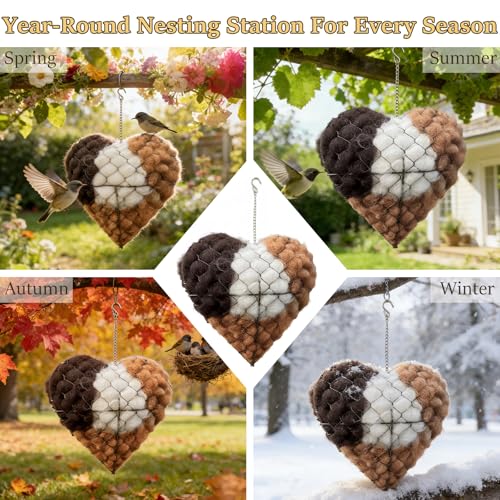 Handmade Alpaca Fiber Bird Nesting Heart, 2026 New Birds Nests Material Holder, Refillable Bird Nesting Heart Outdoor Yard Art, Winter Fowl Gifts Animal Hummingbirds Lovers Home Garden Yard (1 PCS)